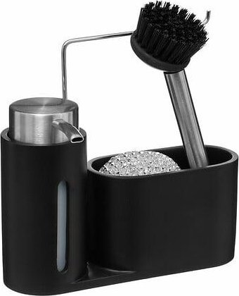 5five Dozownik na płyn do naczyń + szczotka + druciak, kolor czarny