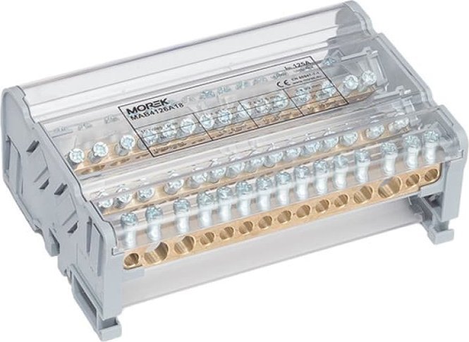 MOREK Blok dystrybucyjno-rozdzielczy MOBLOCK 4-polowy 125A-15 2x35mm2 + 2x25mm2 + 11x6mm2 TS35 MAB4126A18