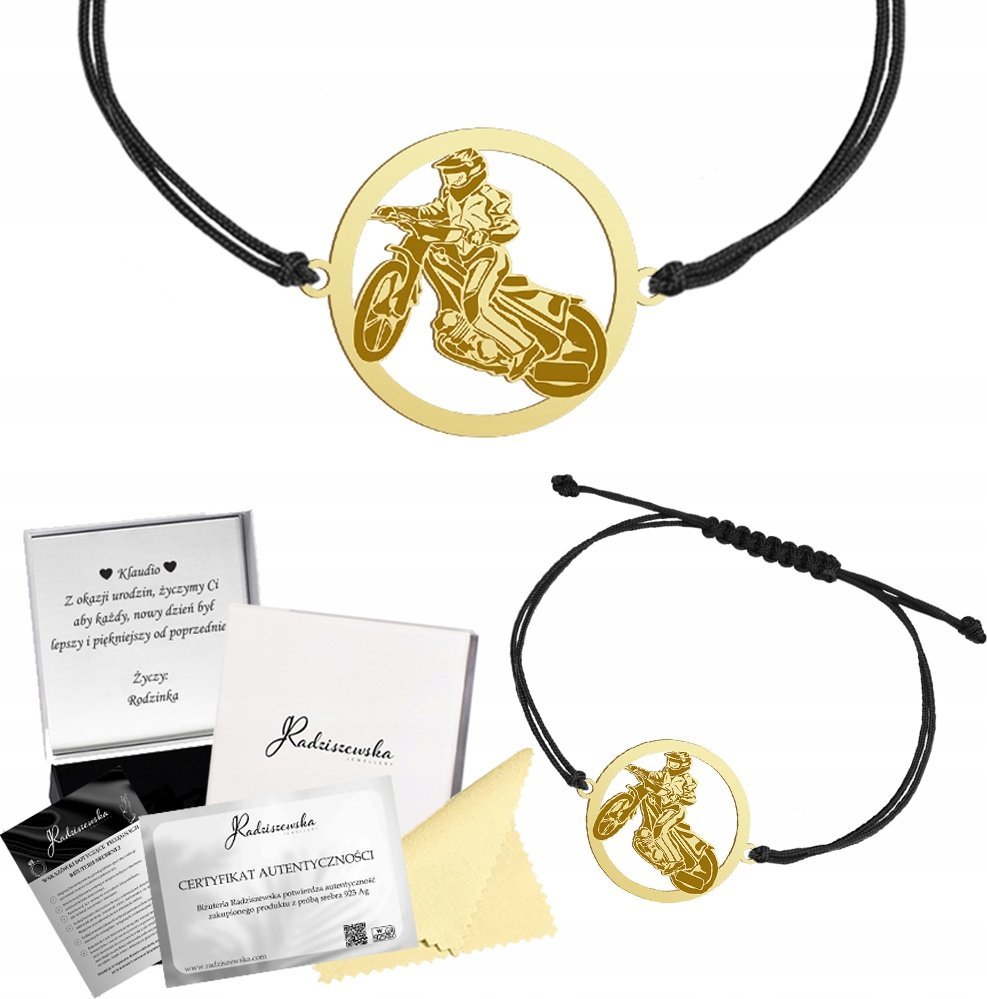 Radziszewska Jewellery Bransoletka Złota Speedway Żużel Sznurek Prezent Biżuteria GRAWER GRATIS