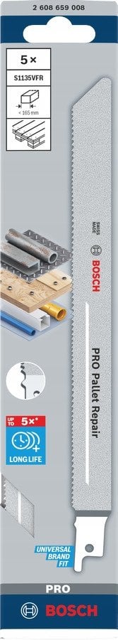 BOSCH BRZESZCZOT DO PIŁY SZABLASTEJ PRO PALLET REPAIR S1135VFR 1,25 x 19 x 225mm /5szt.