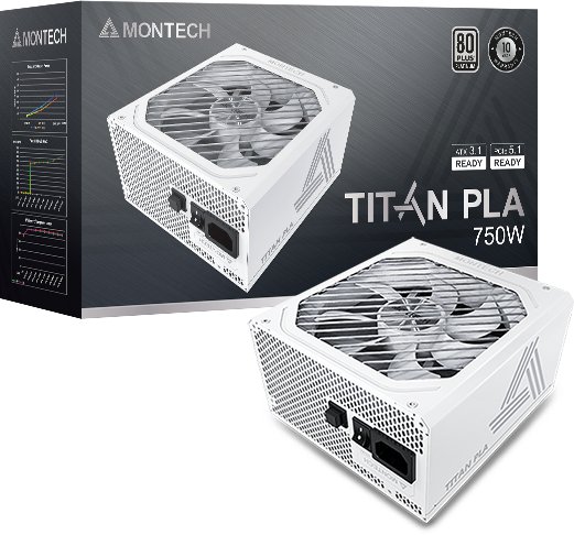 Montech Titan PLA 750W - 80 PLUS & Cybenetics Platinum, modular, PCIe 5.1 - 750 Watt, weiß