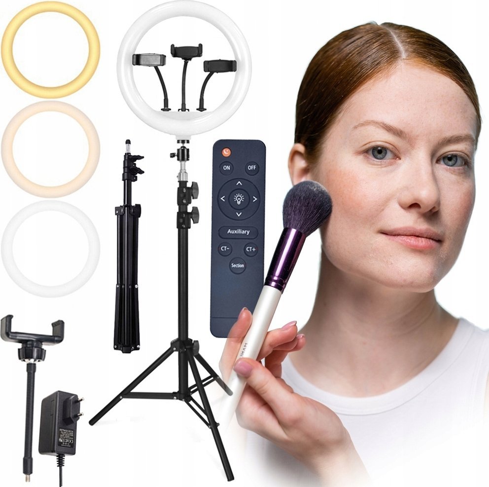 LAMPA PIERŚCIENIOWA LED 80W + PILOT RL-16 (3 uchwyty)