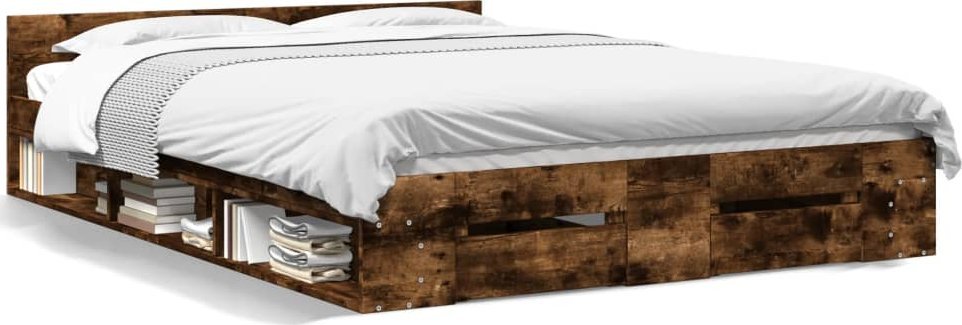 vidaXL Rama łóżka z szufladami, przydymiony dąb, 140x200 cm