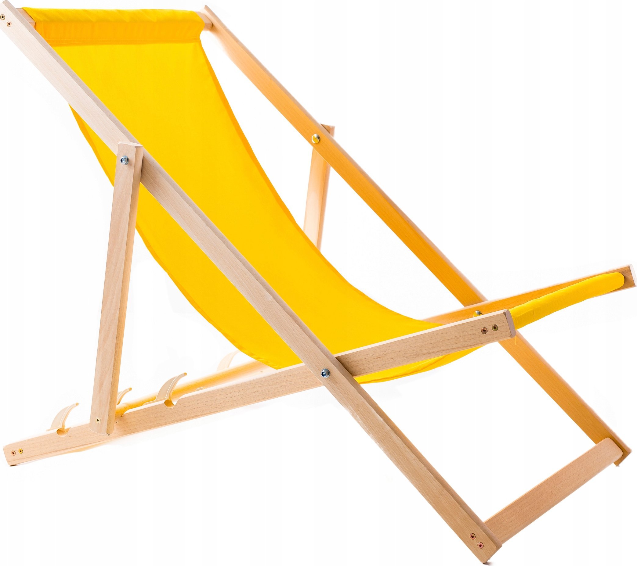 LEŻAK PLAŻOWY OGRODOWY DREWNIANY SKŁADANY WOODOK żółta tkanina