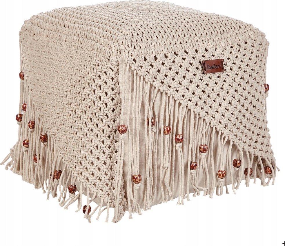 Beliani Puf bawełniany makrama 40 x 40 x 40 cm beżowy DANDAI