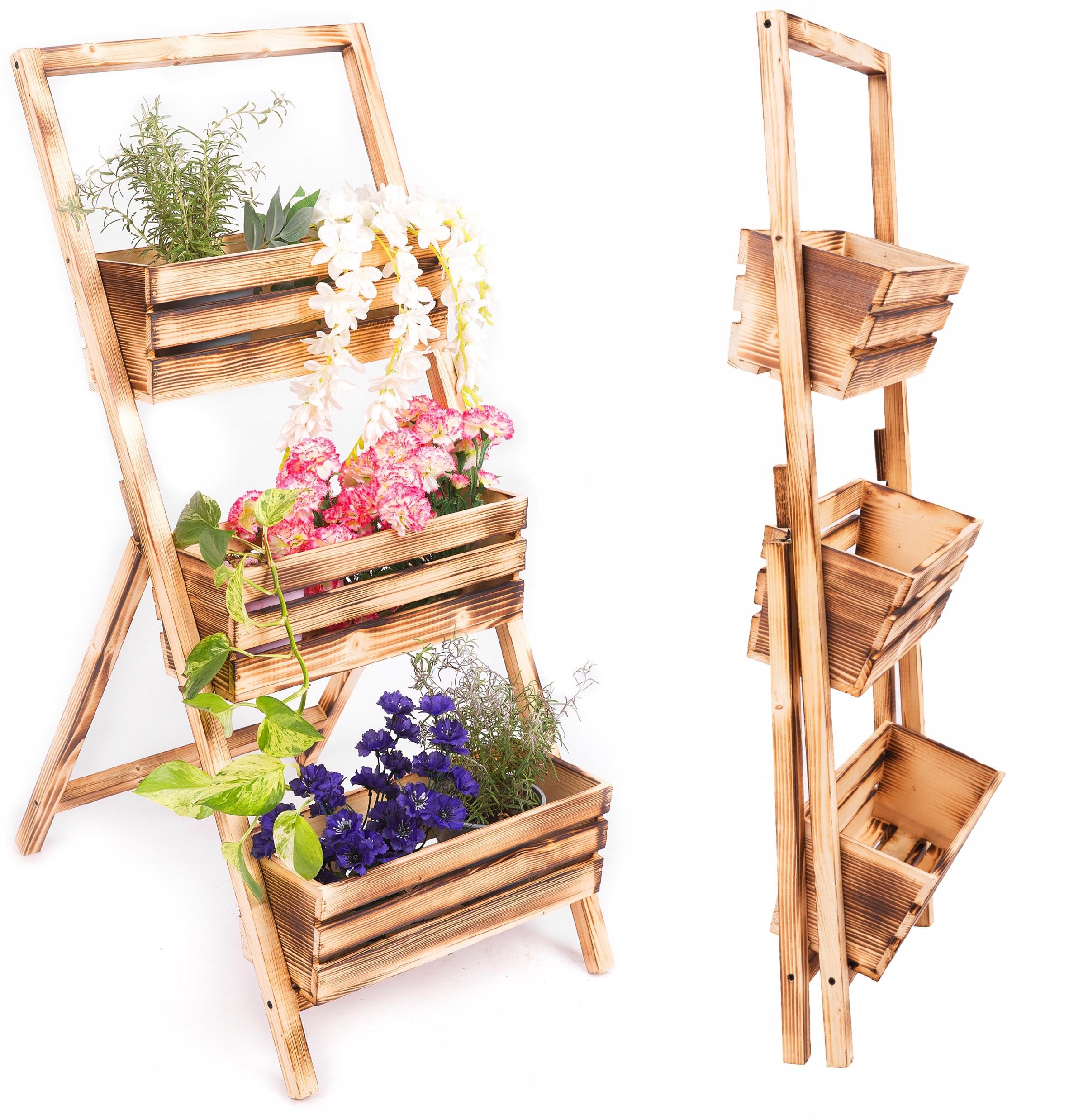 KWIETNIK STOJĄCY DREWNIANY KASKADOWY OPALANY