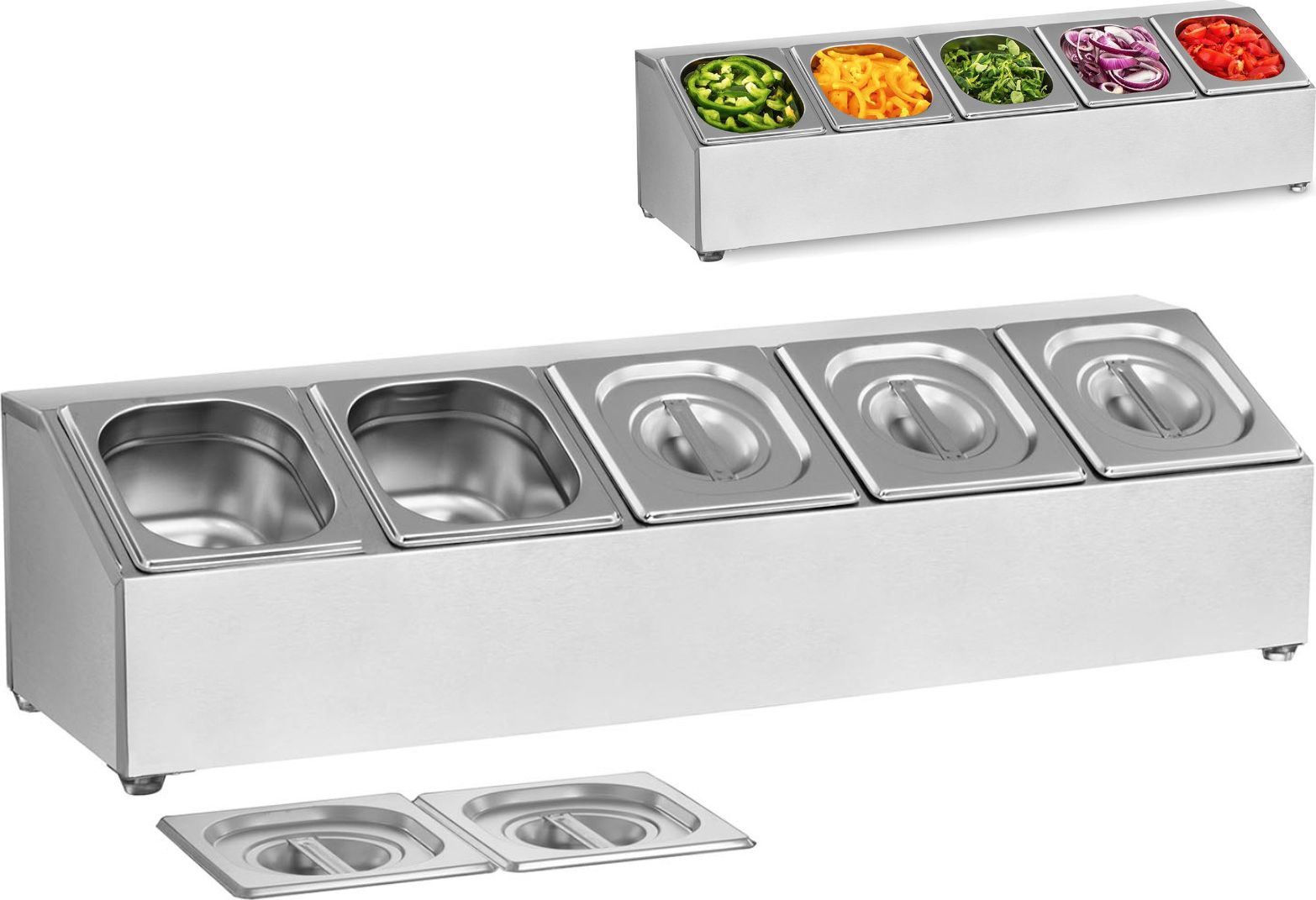 Royal Catering Ekspozytor stojak na pojemniki gastronomiczne 5 x GN1/6 + 5 x Pojemniki Ekspozytor stojak na pojemniki gastronomiczne 5 x GN1/6 + 5 x P