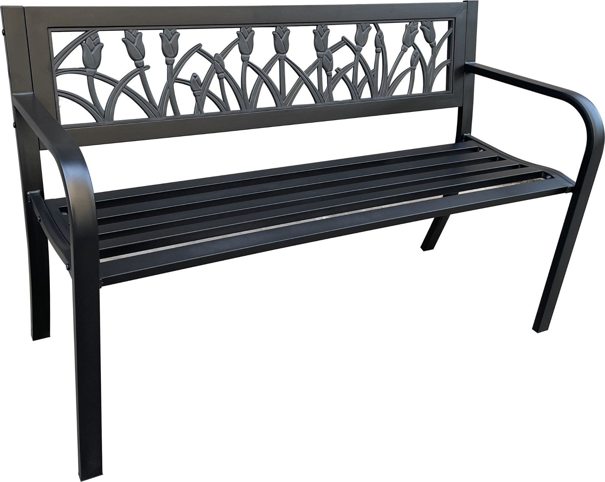 Fancy Garden Ławka ogrodowa z oparciem LISSA stalowa plastikowa 124 cm