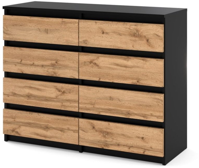 Komoda Duża Nowoczesna 120cm Pojemna Szafka Loft Rtv Czarna Mat Dąb Wotan