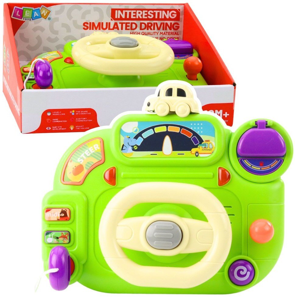 Kierownica Interaktywna Dla Dzieci Symulator Jazdy Światła Dźwięki Zielona