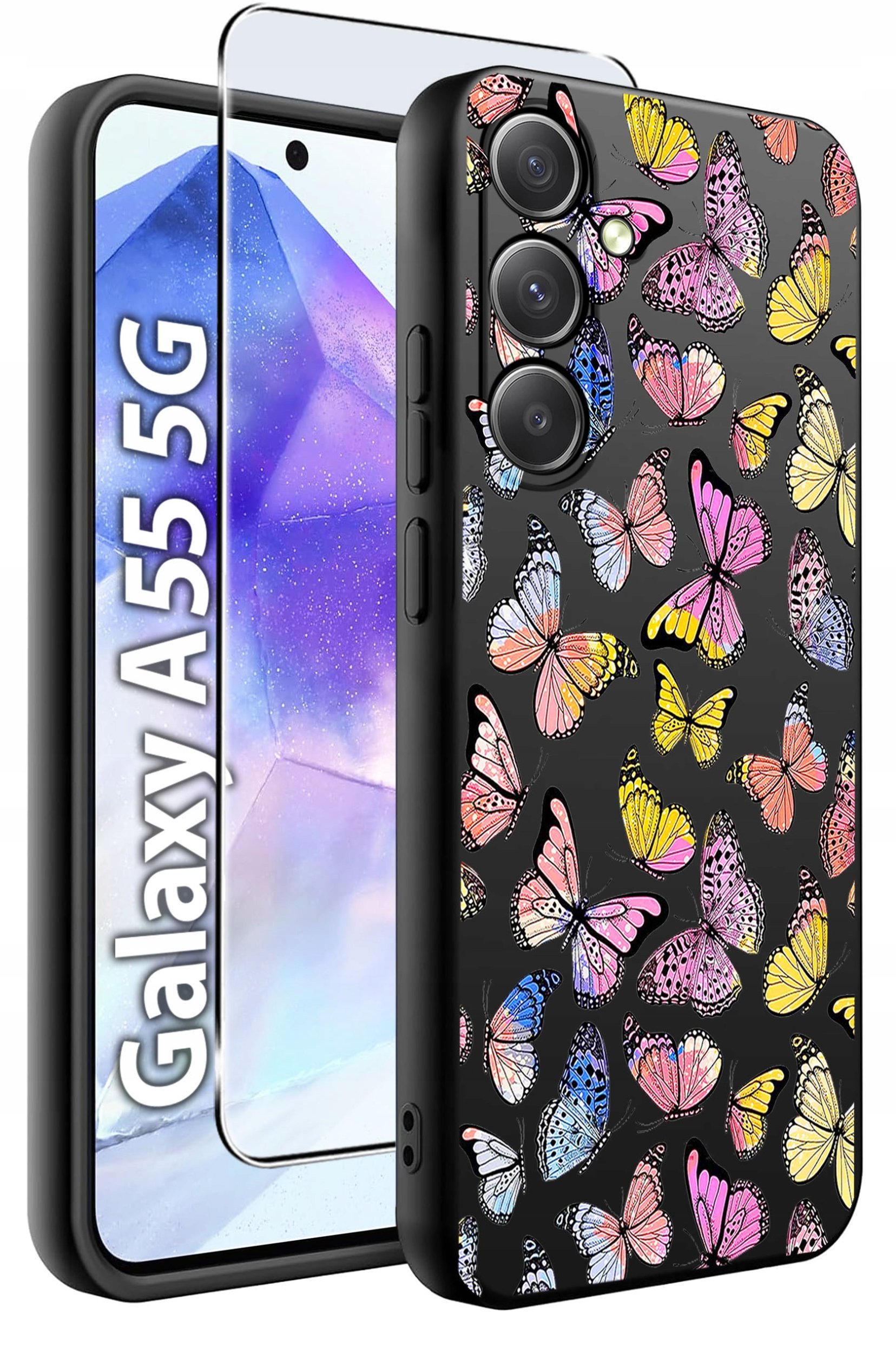 ETUI do Samsung A55 5G WZORY | SILIKONOWE MATT CASE + SZKŁO HARTOWANE 9H