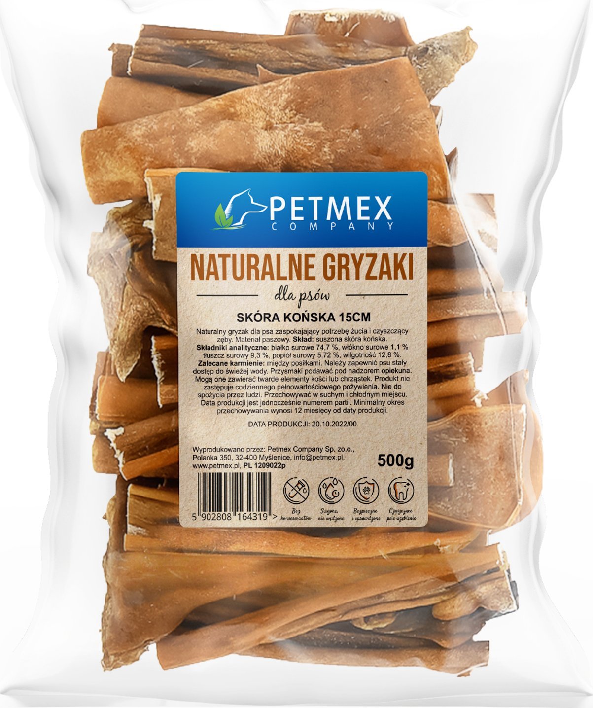 Petmex PETMEX Skóra końska gryzak naturalny 15cm 500g