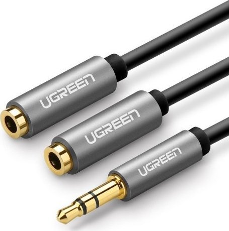 Kabel Ugreen Jack 3.5mm - Jack 3.5mm x2 0.2m srebrny (10532B)