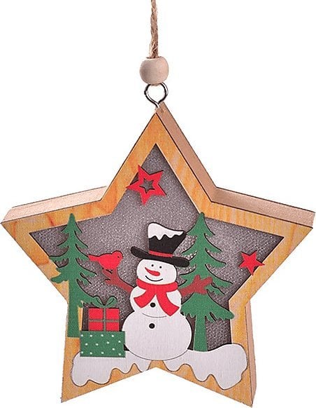 Lampka Świąteczna Drewniana Bałwanek - Gwiazdka