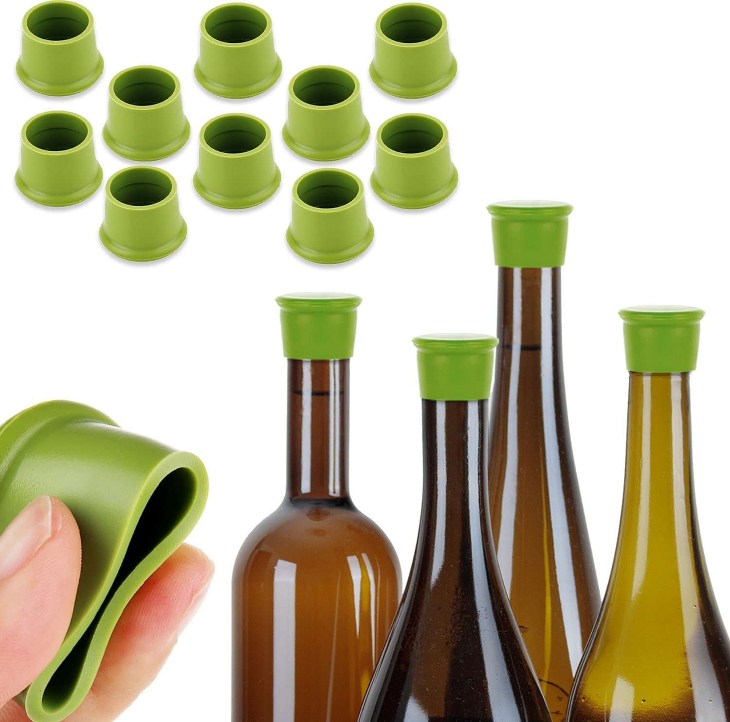 Heckermann Zestaw 10 x Zatyczka silikonowa korek do butelek ZIELONA