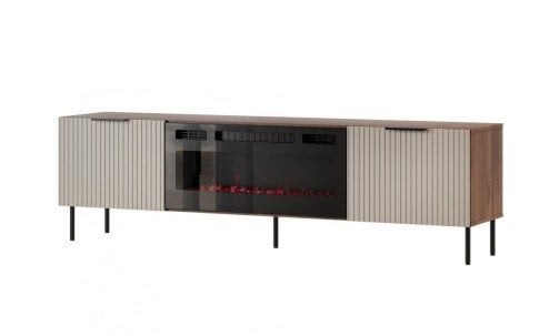 Szafka RTV ALMERA 180,5x42x52,5 orzech/kaszmir + kominek czarny