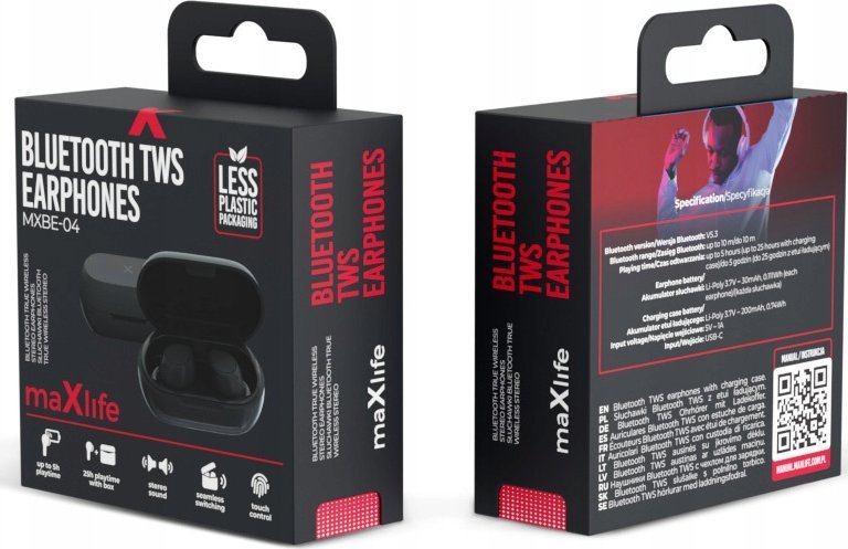 Słuchawki MaxLife Maxlife słuchawki Bluetooth MXBE-04 TWS czarne dokanałowe