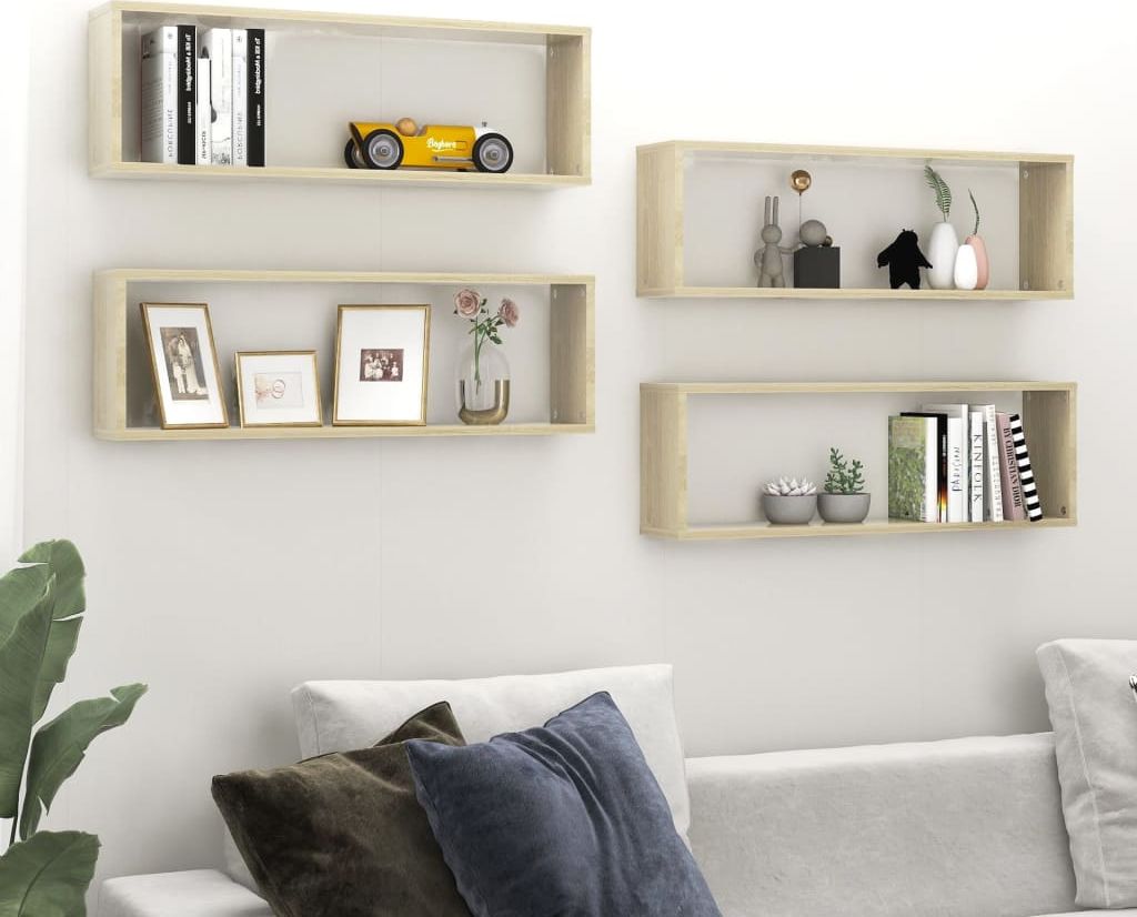 vidaXL Półki ścienne kostki, 4 szt., dąb sonoma, 80x15x26,5 cm, płyta