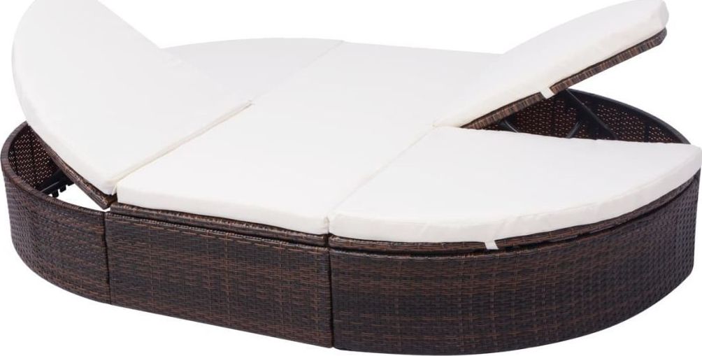vidaXL Łóżko ogrodowe z poduszką, polirattan, brązowe