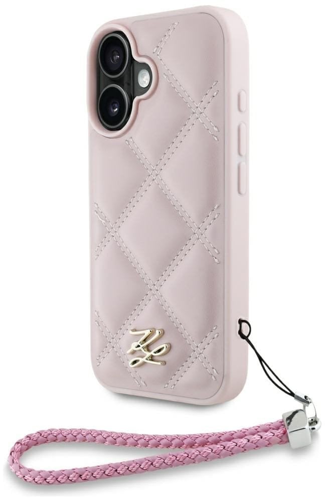 Etui Karl Lagerfeld Quilted Initial Logo & Chain Strap do Apple iPhone 16 różowy