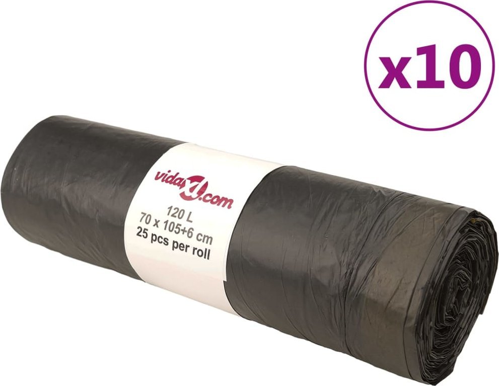 vidaXL vidaXL Worki na śmieci, ściągane taśmą, 250 szt., czarne, 120 L