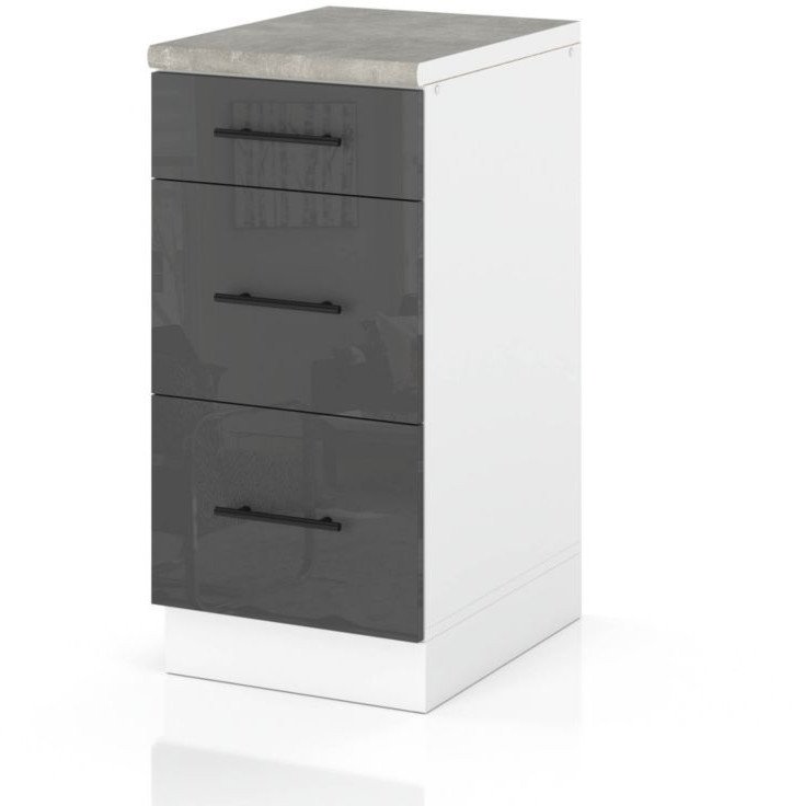 Szafka Kuchenna Stojąca Z Blatem 3 Szuflady 60cm Spremium Szary Połysk
