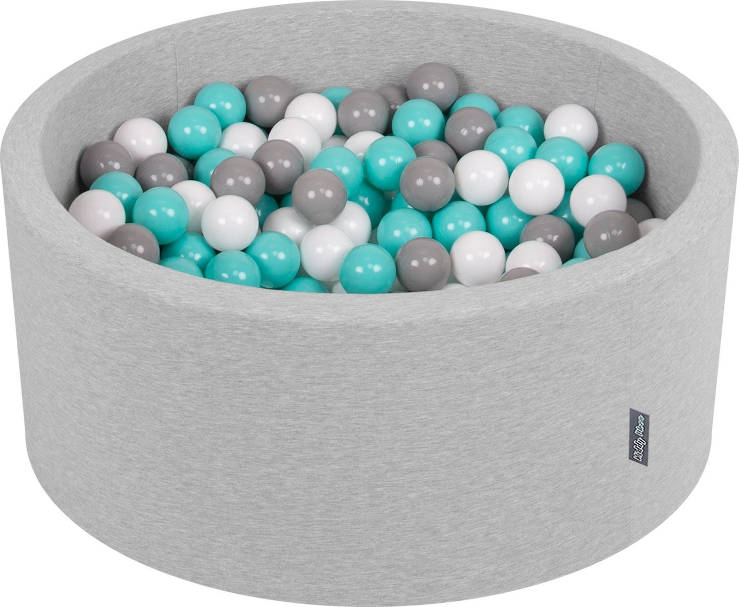KiddyMoon KiddyMoon Suchy basen okrągły z piłeczkami 7cm 90x40 jasnoszary: biały-szary-jasny turkus 90x40cm/200piłek Zabawka basen piankowy
