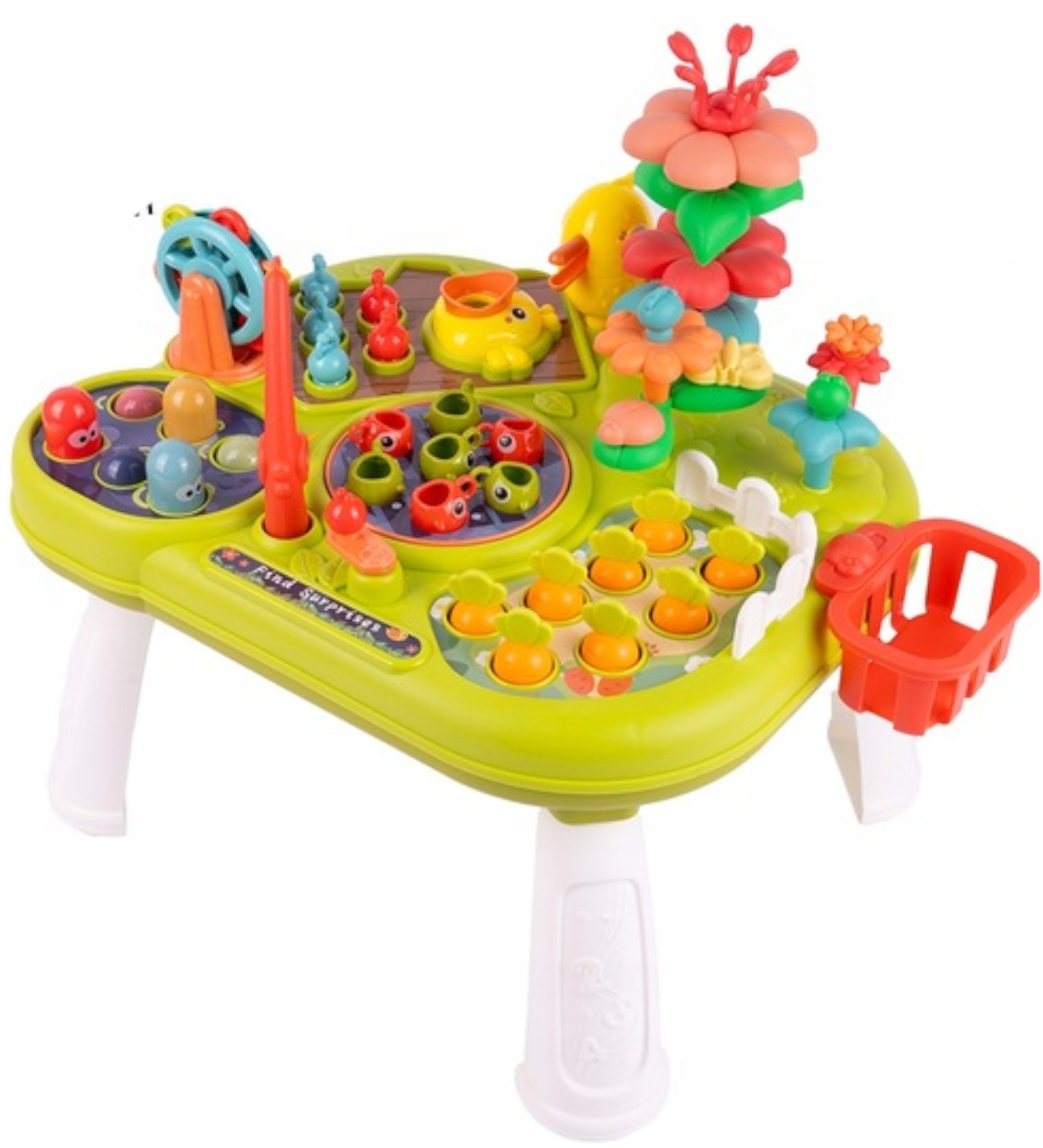 Stolik edukacyjny Montessori interaktywny młoteczek wędka marchewki rybki