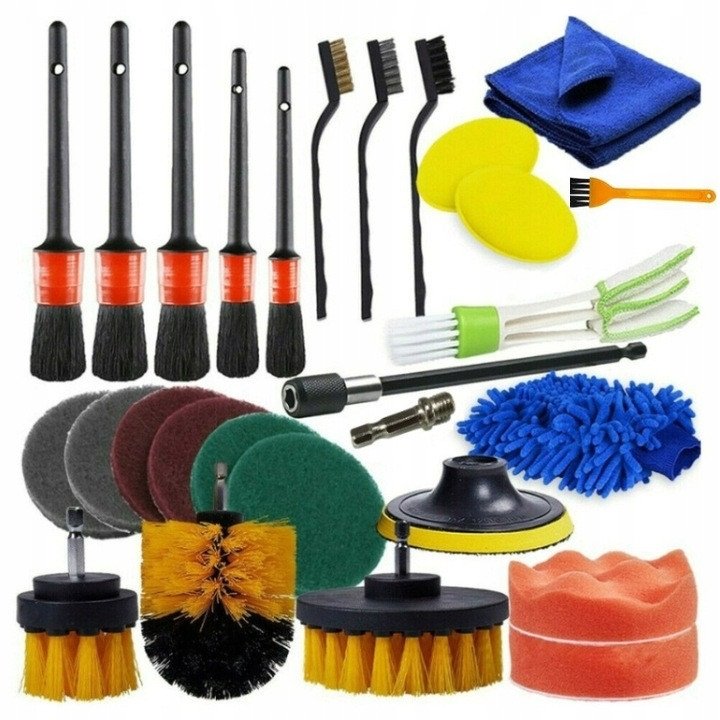 ZESTAW DETAILINGOWY WKRĘTARKA 27 EL DO CZYSZCZENIA SAMOCHODU SZCZOTKI PADY