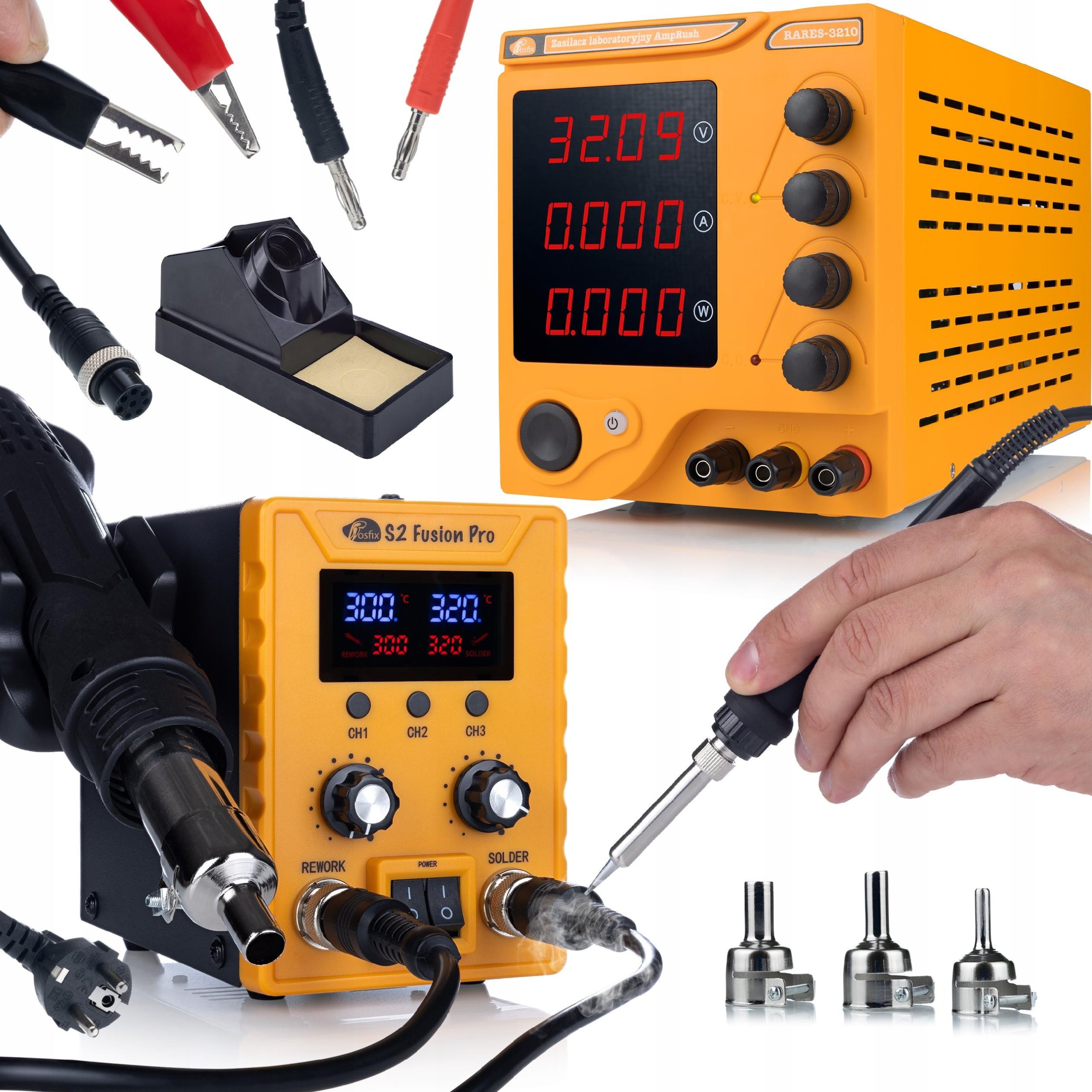 ZESTAW ZASILACZ LABORATORYJNY ROSFIX 32V 10A + STACJA LUTOWNICZA PRO 2W1