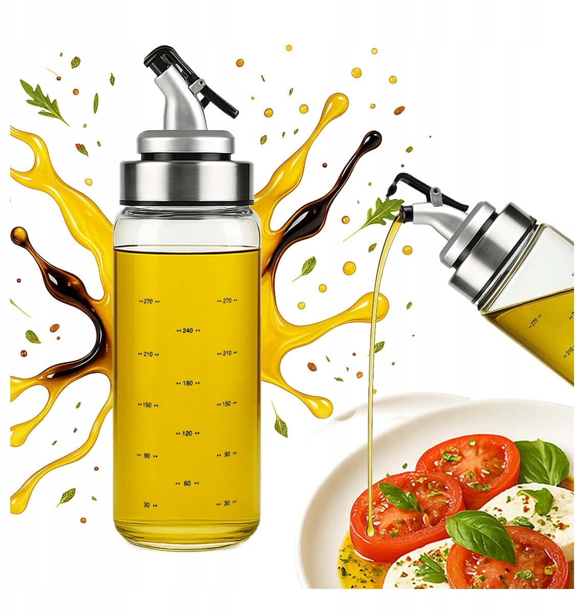 Szklany dozownik z podziałką 300 ml do oliwy oleju sosów przypraw nalewak