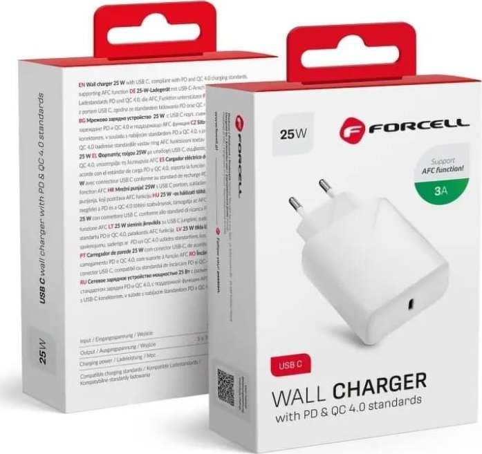 Ładowarka ForCell Ładowarka Sieciowa Forcell Uniwersalna ze złączem USB typ C - 3A 25W z funkcją ładowania PD i QC 4.0