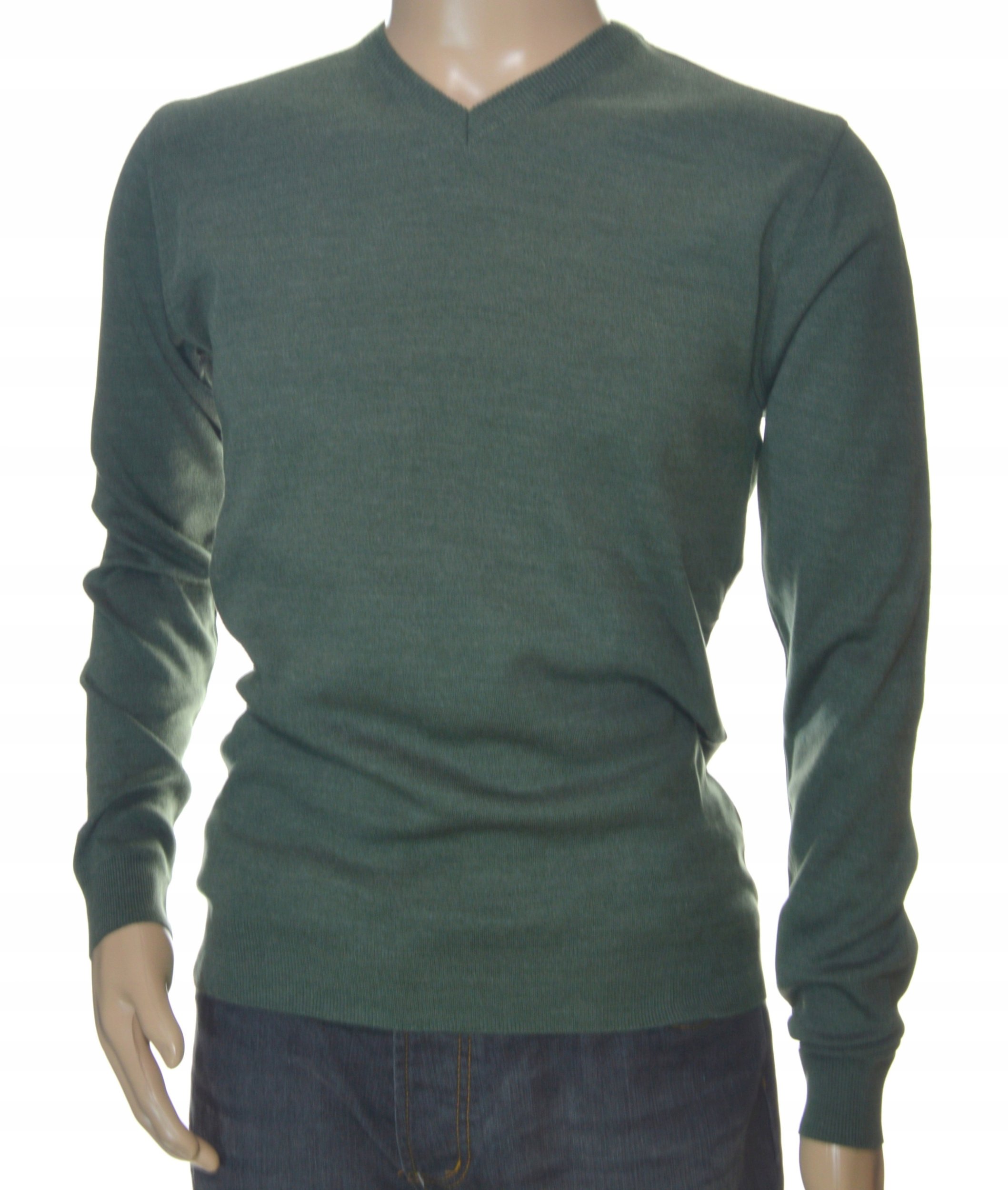 Sweter męski w szpic serek z wełny wełniany niegryzący M khaki 1703