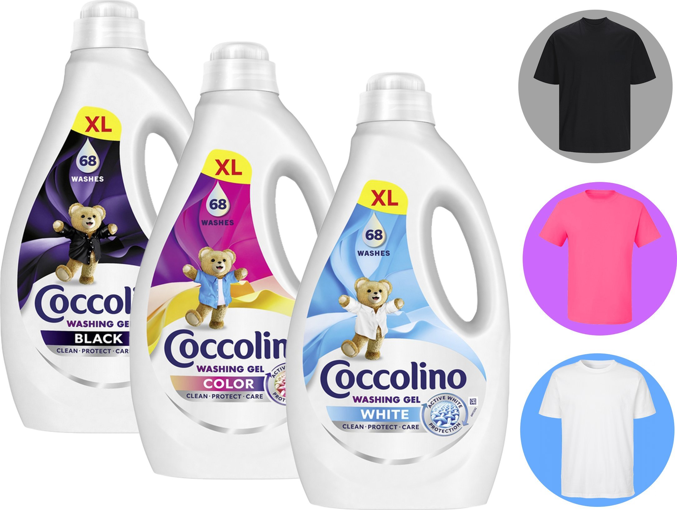Coccolino Zestaw 3 Płynów XL Żel 68 Prań 2,72l Black + Color + White