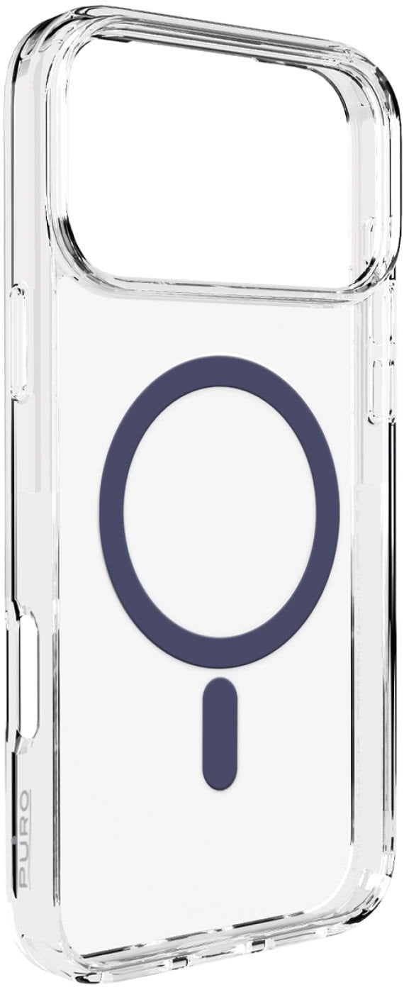 Etui Puro Lite Mag TPU+PC kompatybilne z MagSafe na iPhone 17 Pro - przezroczyste z niebieskim pierścieniem