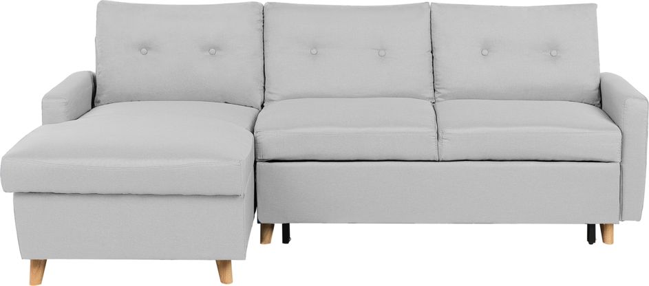 Beliani Narożnik prawostronny rozkładany z pojemnikiem jasnoszary FLAKK