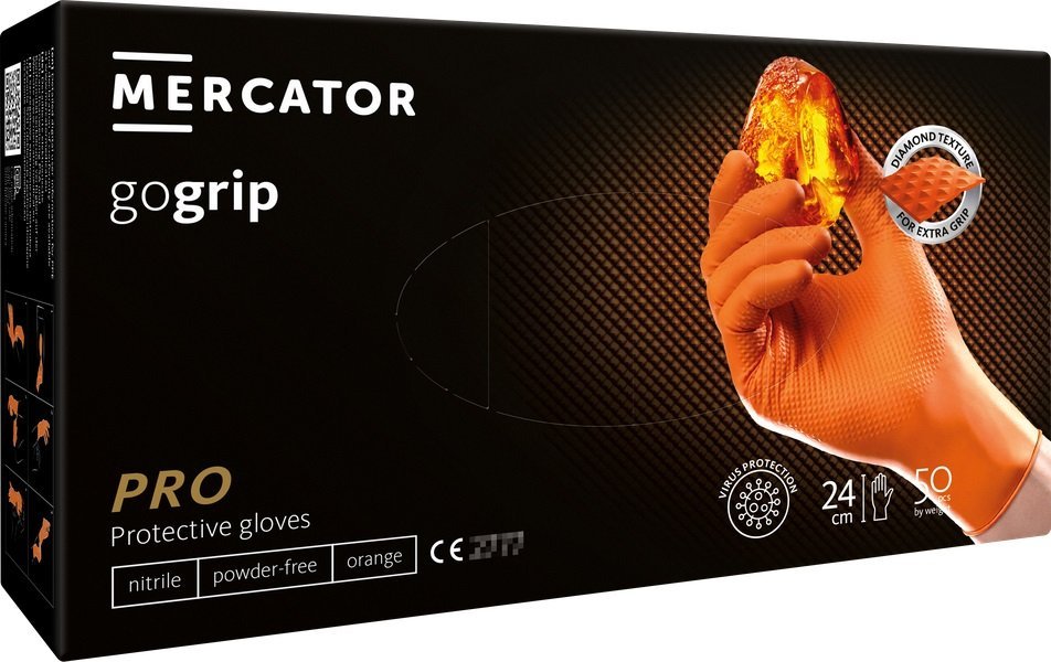 Mercator Rękawice nitrylowe pomarańczowe gogrip orange 50 sztuk rozmiar l
