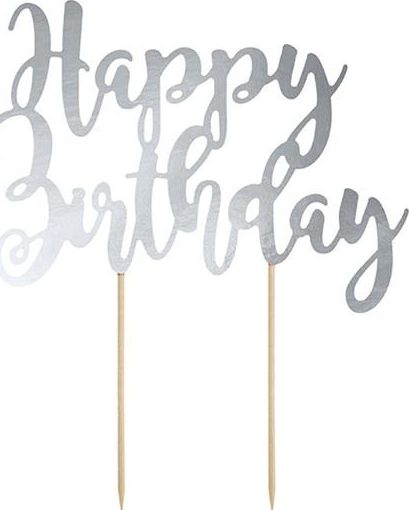Party Deco Topper na tort Happy Birthday, srebrny, 22,5 cm uniwersalny