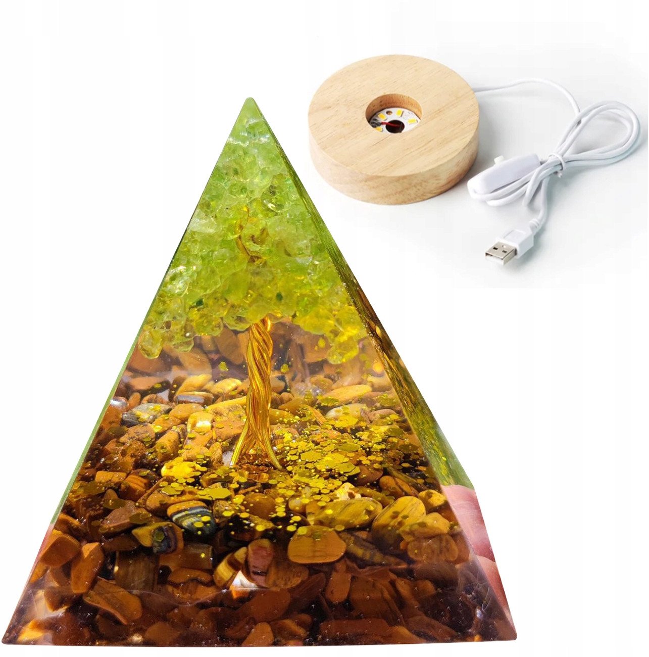 Piramida ORGONIT +LED Lampka PODSTAWA 5cm KRYSZTAŁ KAMIENIE AMULET 5cm HX02