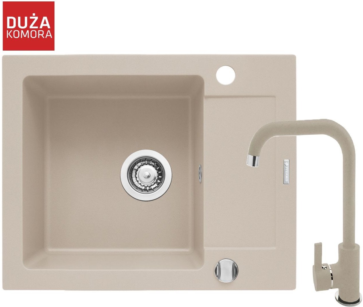 Pyramis Zlew. MIDO (62x50) 1B 1D beż - piaskowy + bateria Silvio