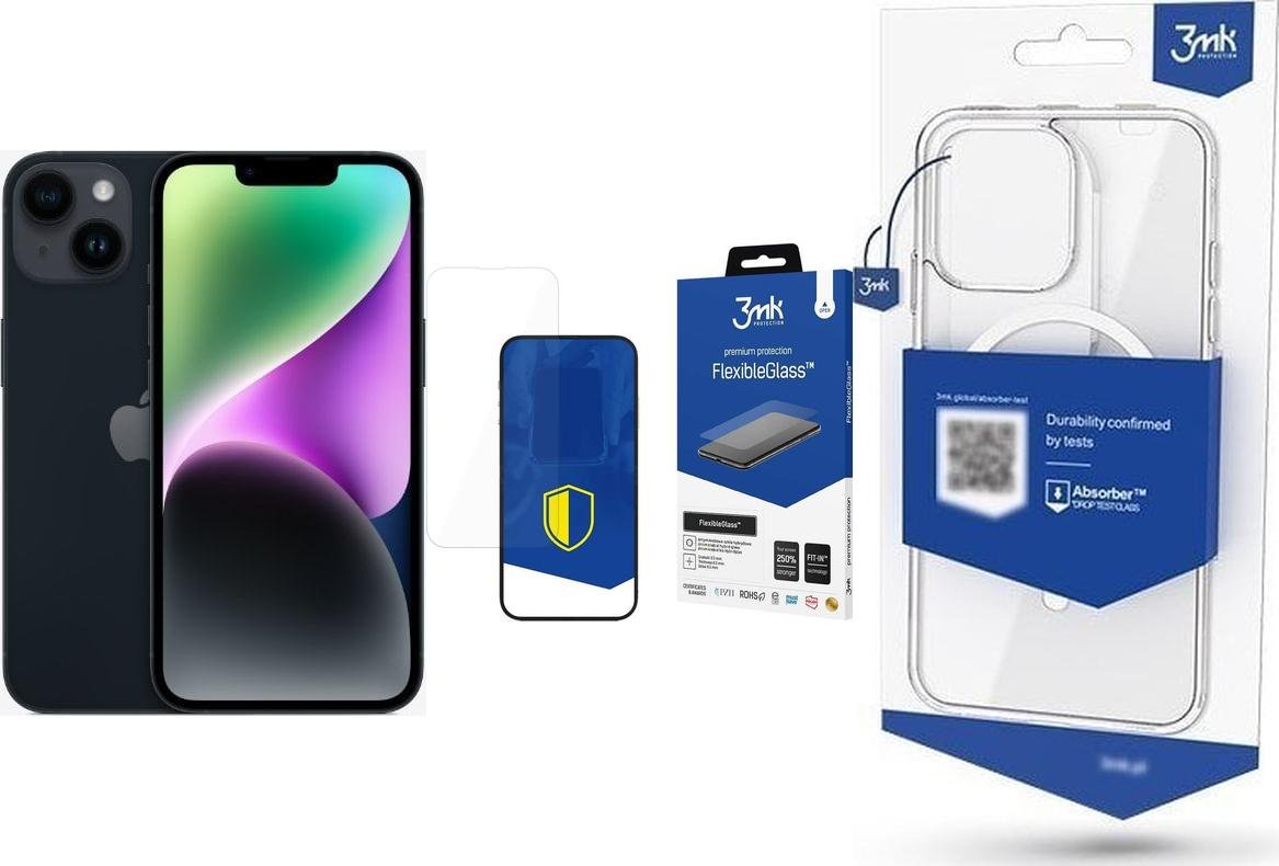 Smartfon Apple iPhone 14 128GB Midnight (MPUF3) + FlexibleGlass + Etui MagCase
