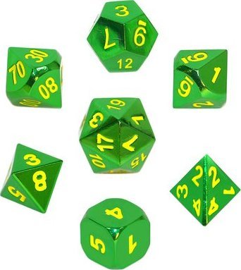 Rebel Komplet kości REBEL RPG - Metal - Zieleń z żółtymi numerami
