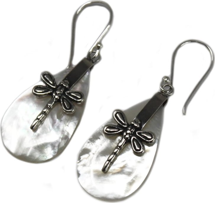 Lovrin Srebrne kolczyki z masą perłową - Ważki