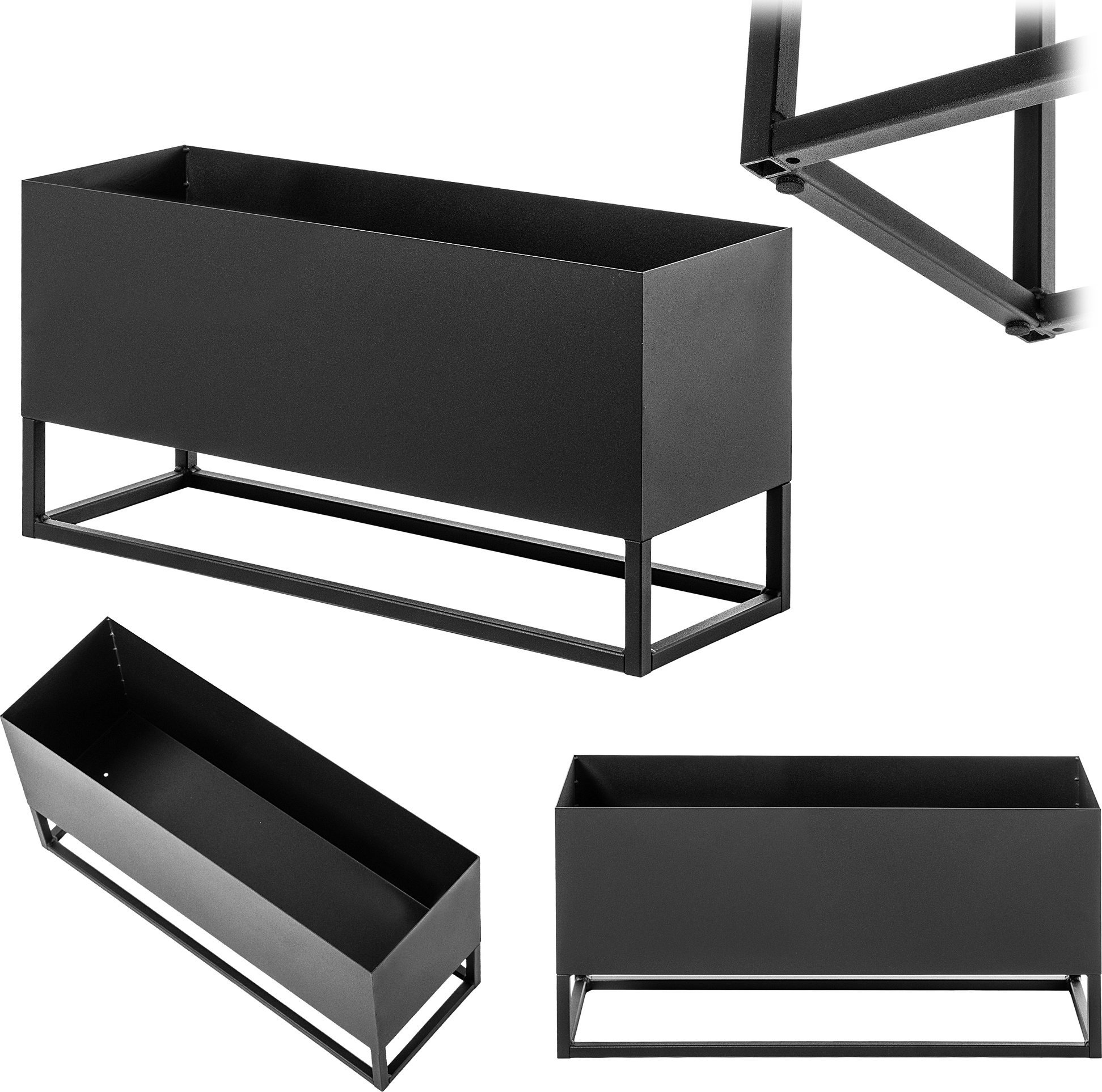 Kadax KADAX Kwietnik szeroki z doniczką 60x30cm, donica na kwiaty, kwietnik stalowy, czarny