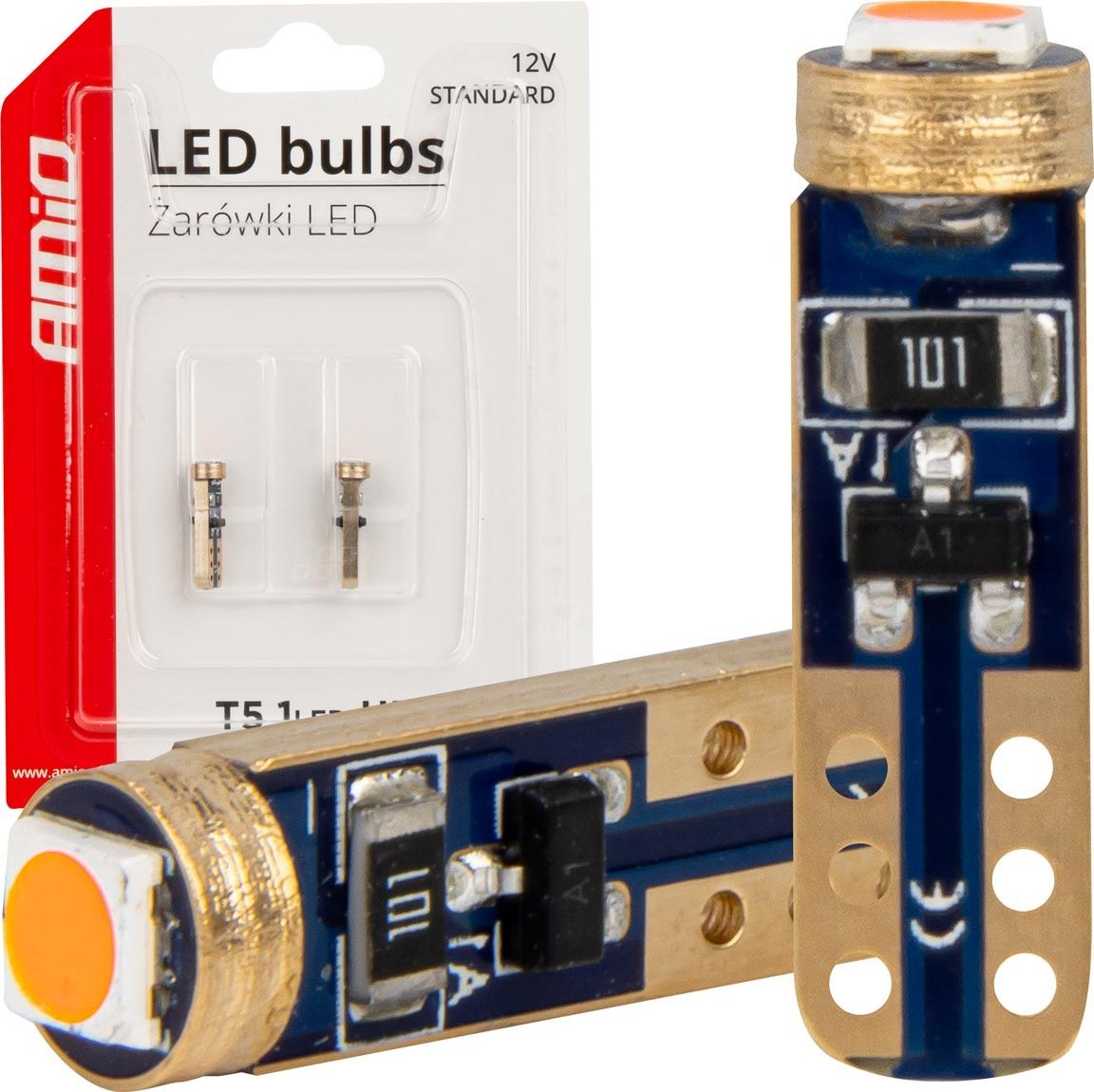 AMiO Żarówki led standard red czerwone w1w t5 12v 3030 1led hp amio-03727
