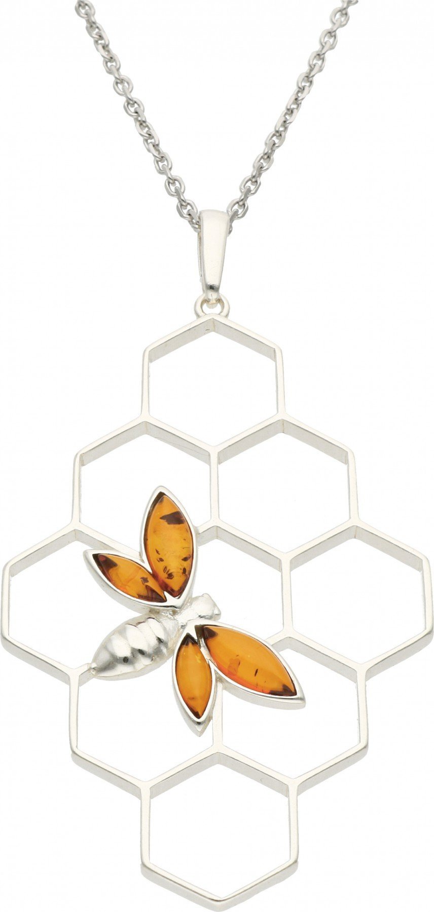Rosanto Srebrna zawieszka z żółtym bursztynem motyw plaster miodu pszoła 925