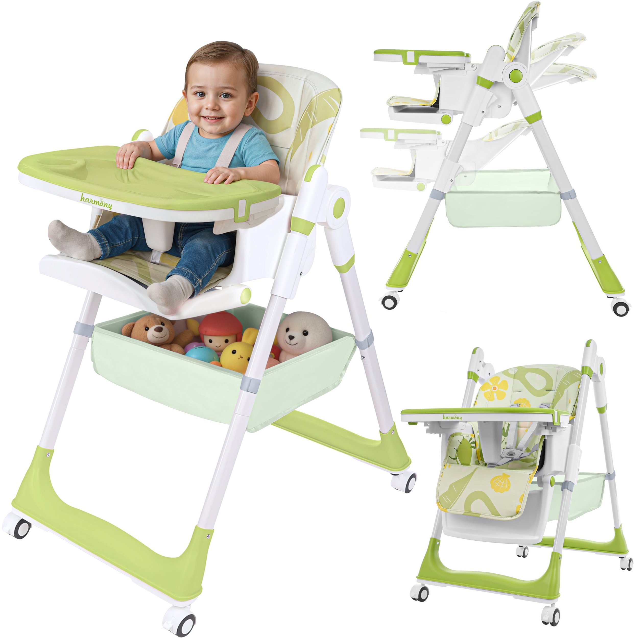 DUŻE SKŁADANE WIELOFUNKCYJNE KRZESEŁKO DO KARMIENIA 5W1 PAPUŚ OLIWKOWE