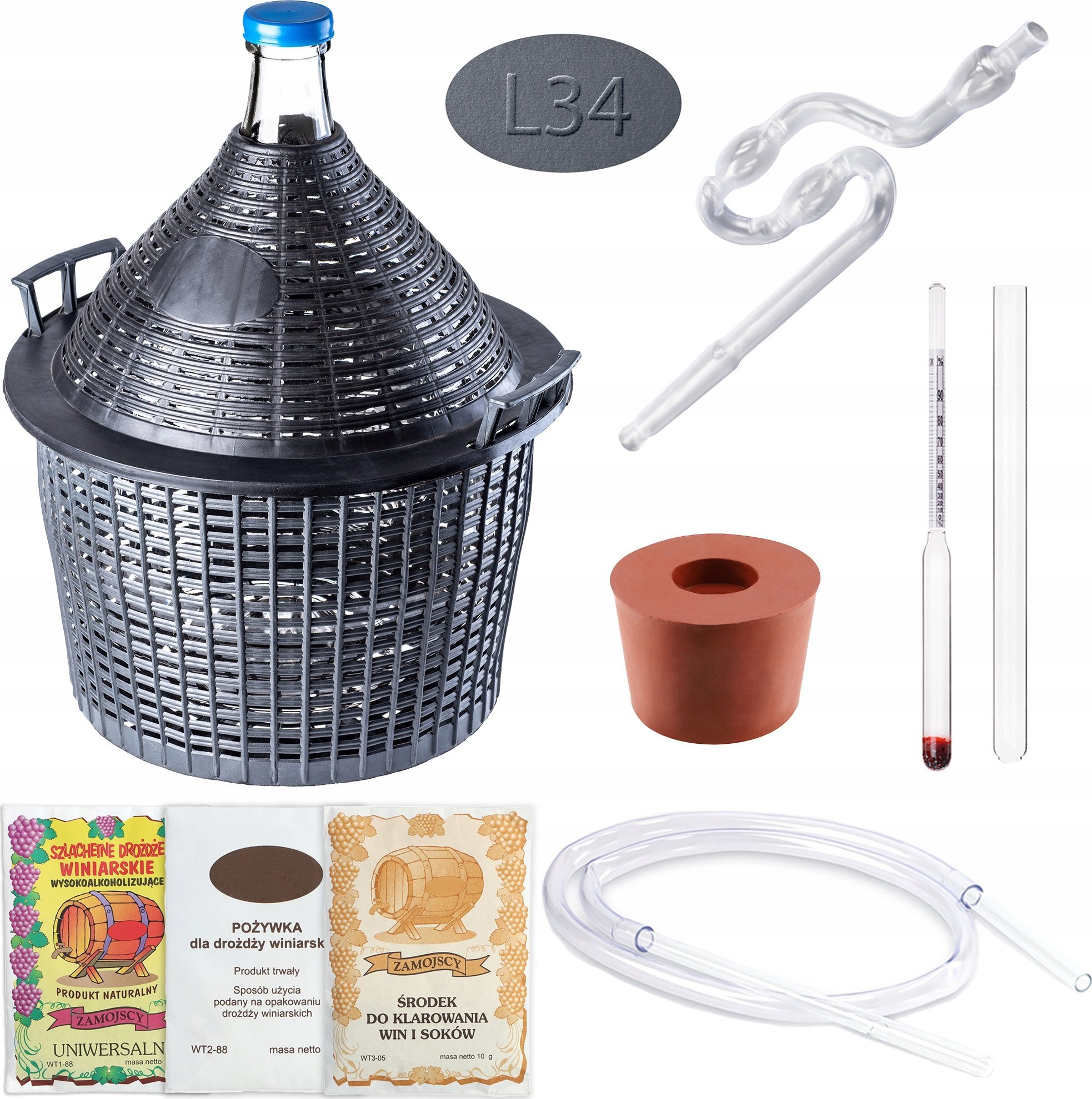 Balon 34L z wąs otwo+korek 4+rur plas+ściąg+winiom