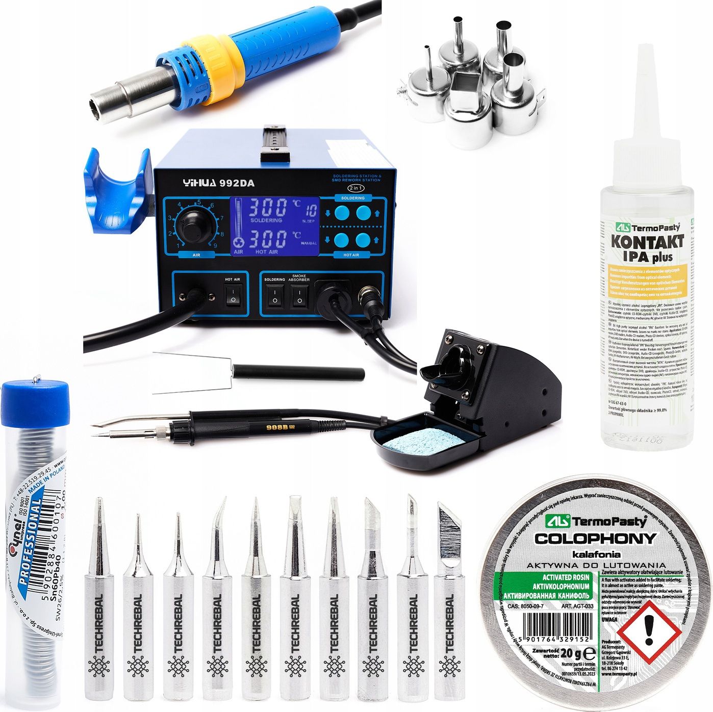 Techrebal Zestaw stacja lutownicza Yihua 992DA Groty KIT10