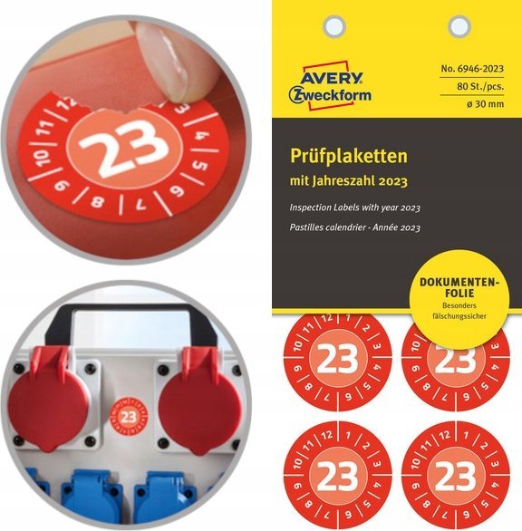 AVERY Avery 6946-2023, Red, Round, Permanent, White on red, Vinyl, 3 cm